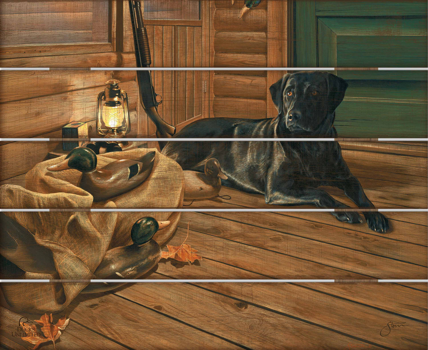 Bountiful Day  Black Lab 18" x 22" Wood Pallet Sign - Official Ducks Unlimited Art