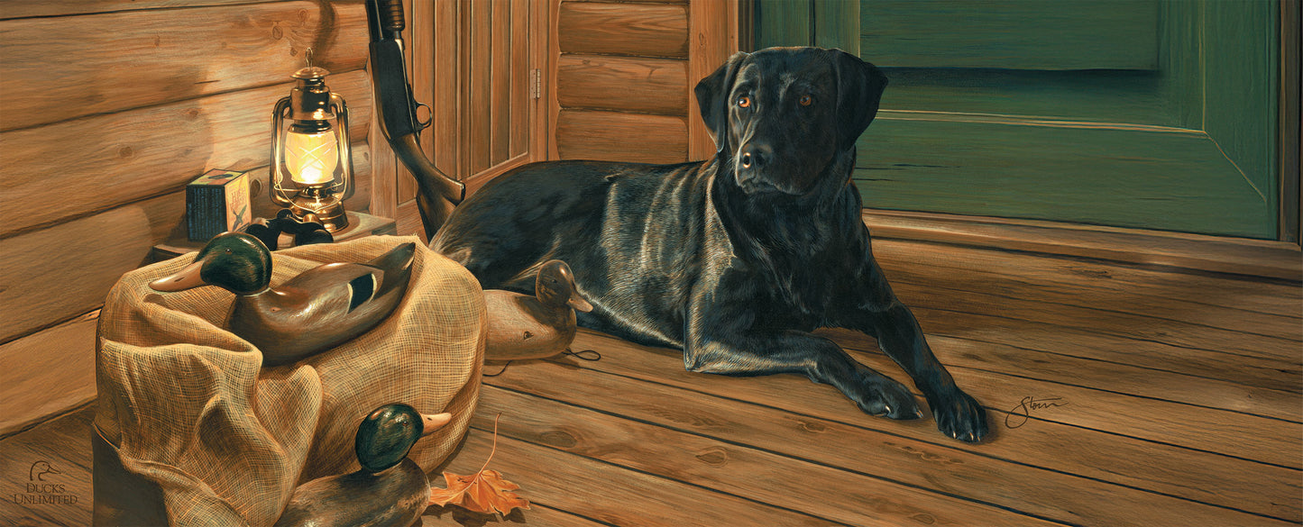 Bountiful Day  Black Lab 12" x 30" Wood Sign - Official Ducks Unlimited Art