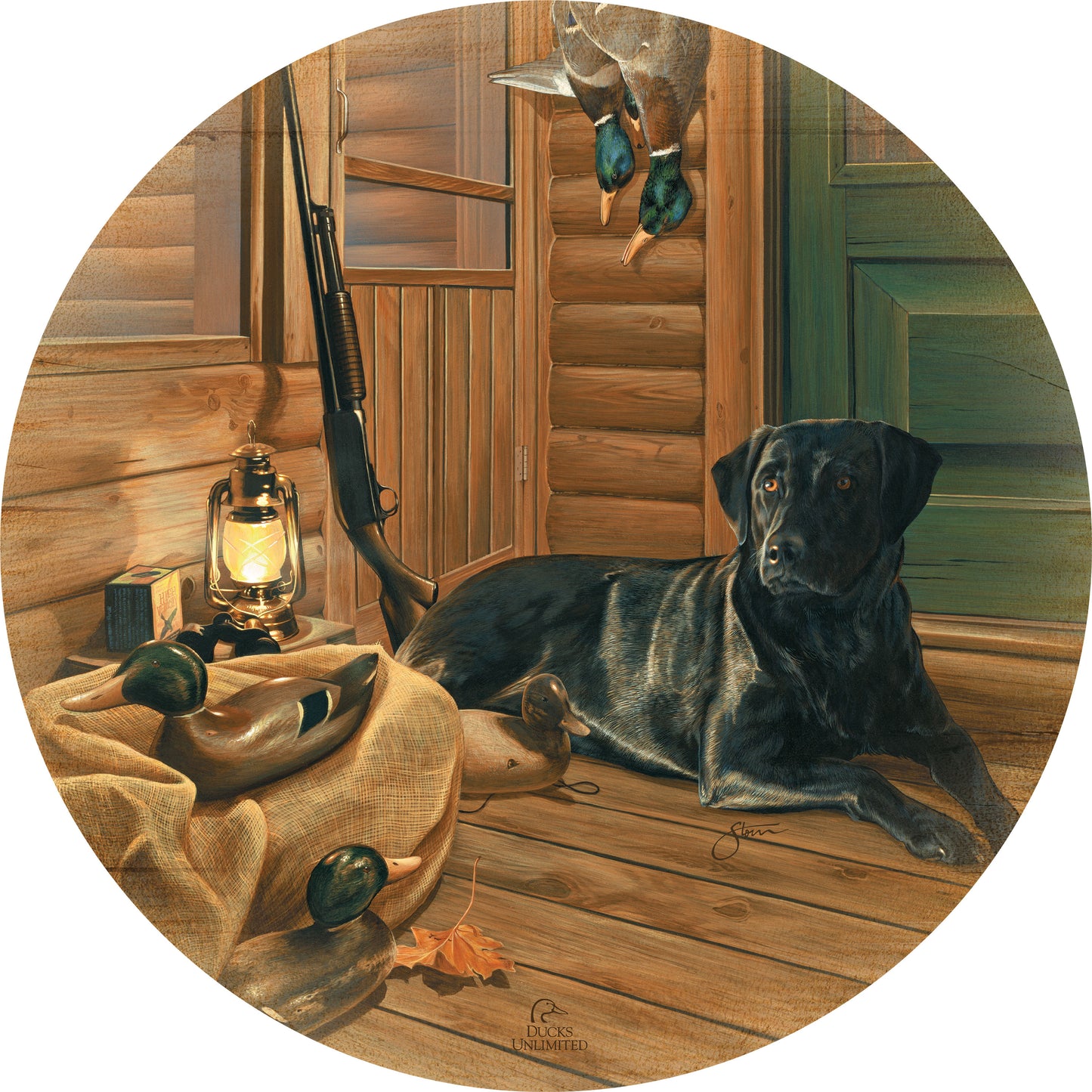 Bountiful Day  Black Lab 21" Round Wood Sign - Official Ducks Unlimited Art