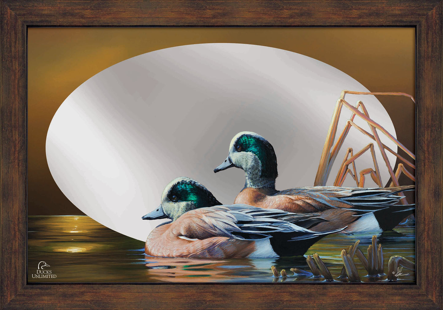 American Widgeon 16" x 24" Mirror Framed Barnwood - Official Ducks Unlimited Art