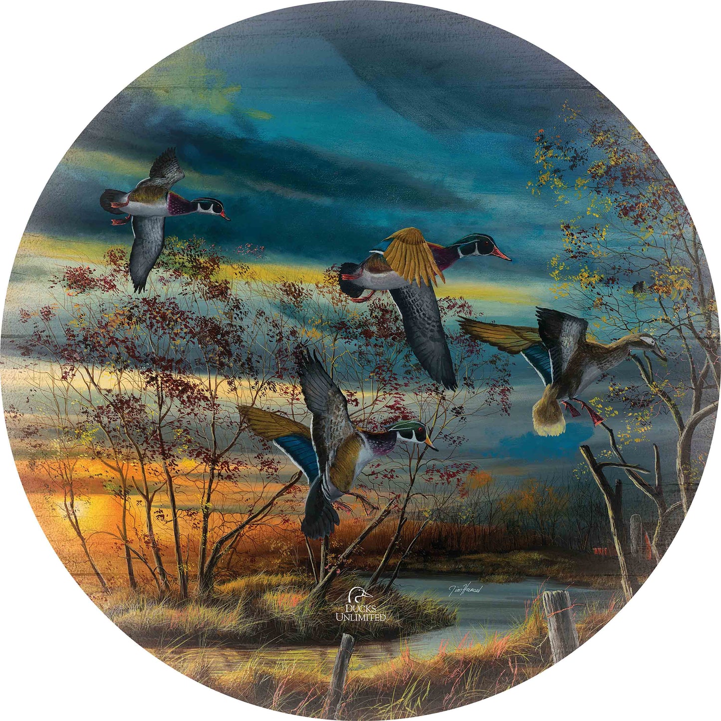 Autumn Splendor 21" Round Wood Sign - Official Ducks Unlimited