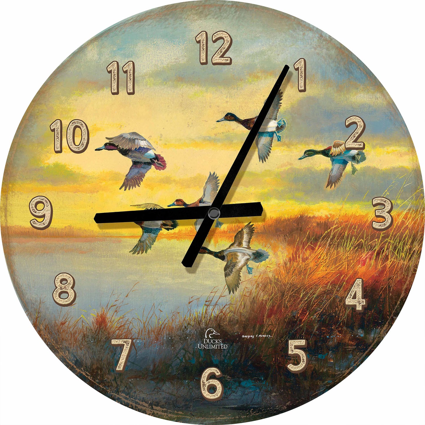 Autumn Sunrise Bluebills 21" Round Clock - Official Ducks Unlimited Art
