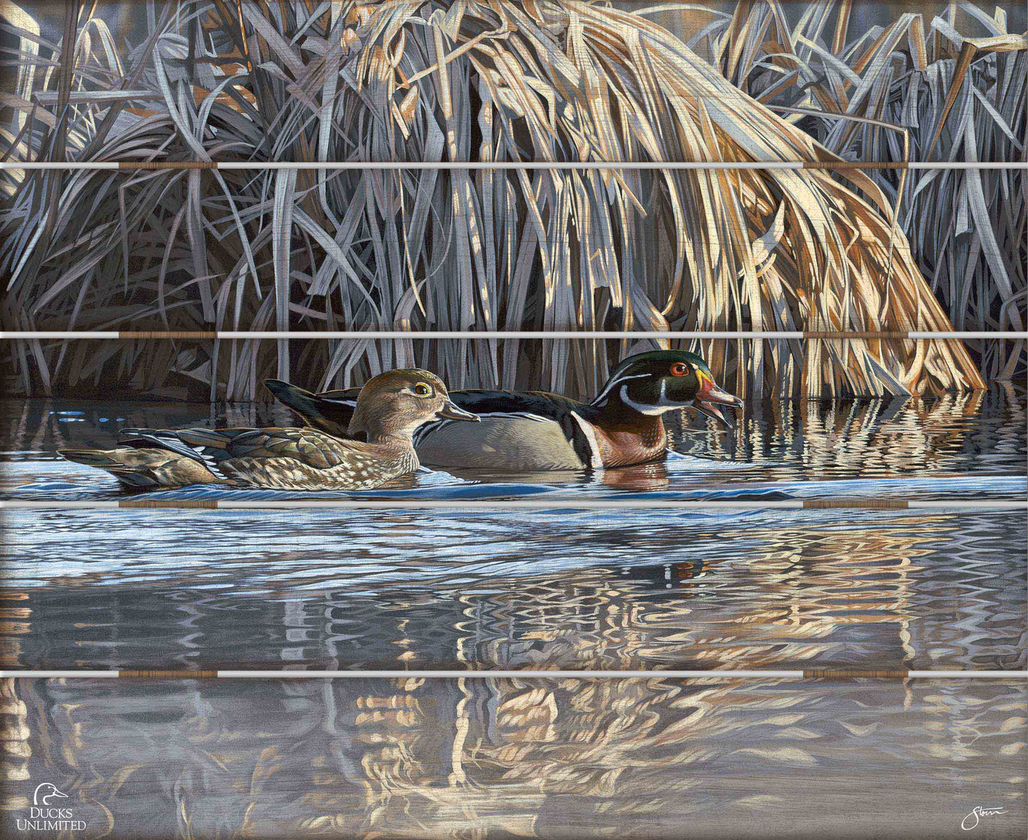 Backwater Gathering 18" x 22" Pallet Wall Art  - Official Ducks Unlimited Art