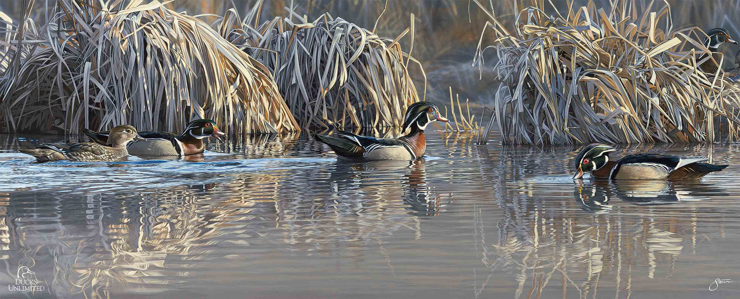 Backwater Gathering 12" x 30" Wood Sign  - Official Ducks Unlimited Art