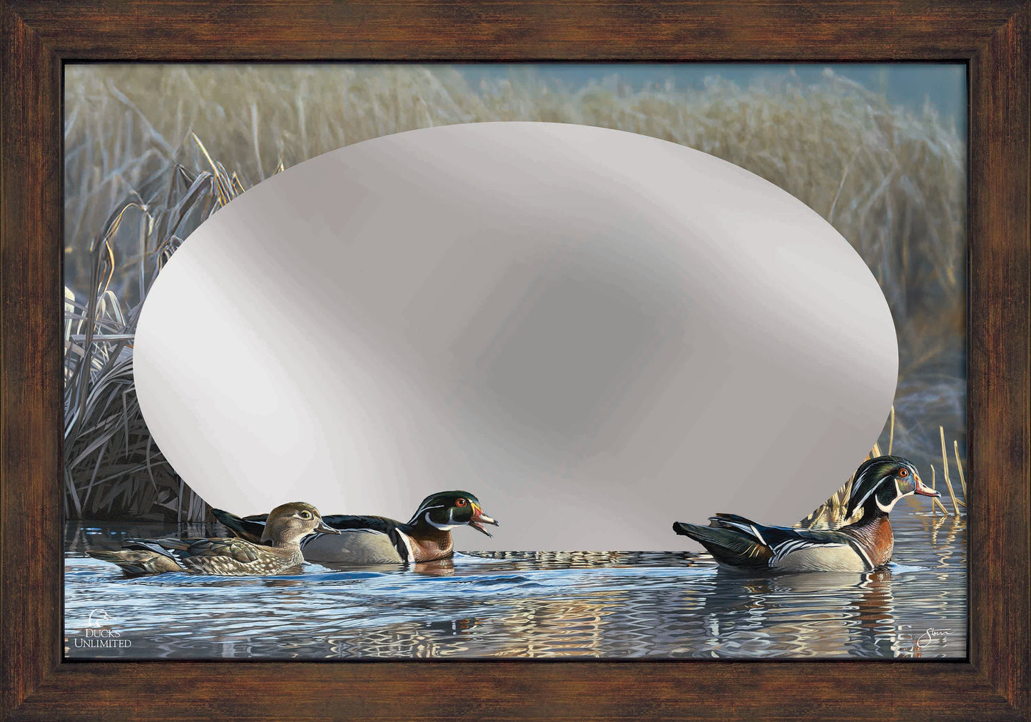 Backwater Gathering 16" x 24" Mirror Framed Barnwood - Official Ducks Unlimited Art
