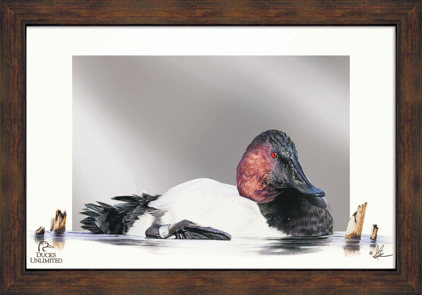 Banded 16" x 24" Mirror Framed Barnwood - Official Ducks Unlimited Art