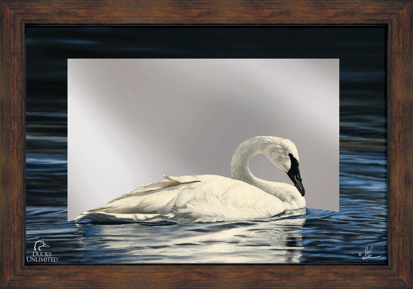 Beautiful 16" x 24" Mirror Framed Barnwood - Official Ducks Unlimited Art