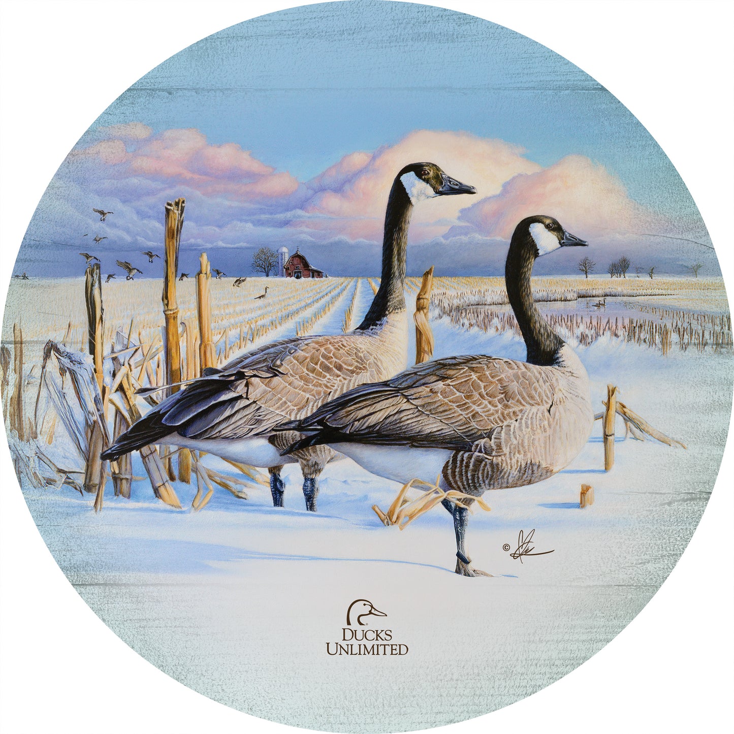 Canada Geese 21" Round Wood Sign - Official Ducks Unlimited Art