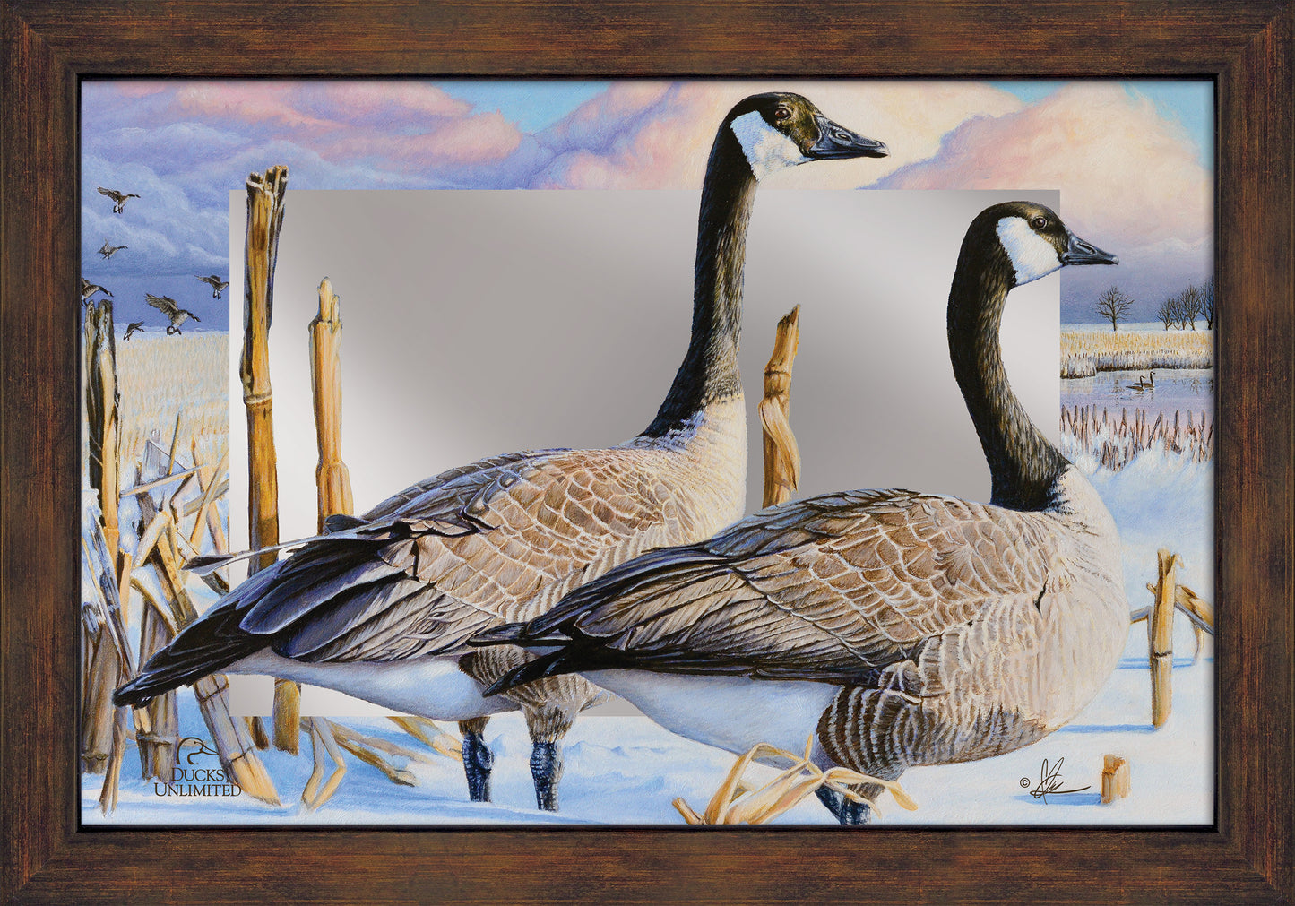 Canada Geese 16" x 24" Mirror Framed Barnwood - Official Ducks Unlimited Art