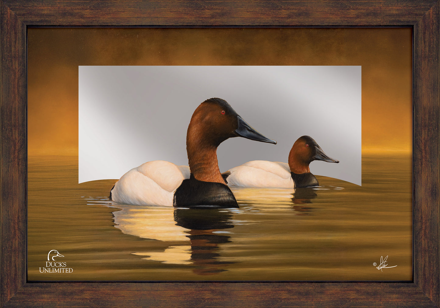 Canvas Back 16" x 24" Mirror Framed Barnwood - Official Ducks Unlimited Art