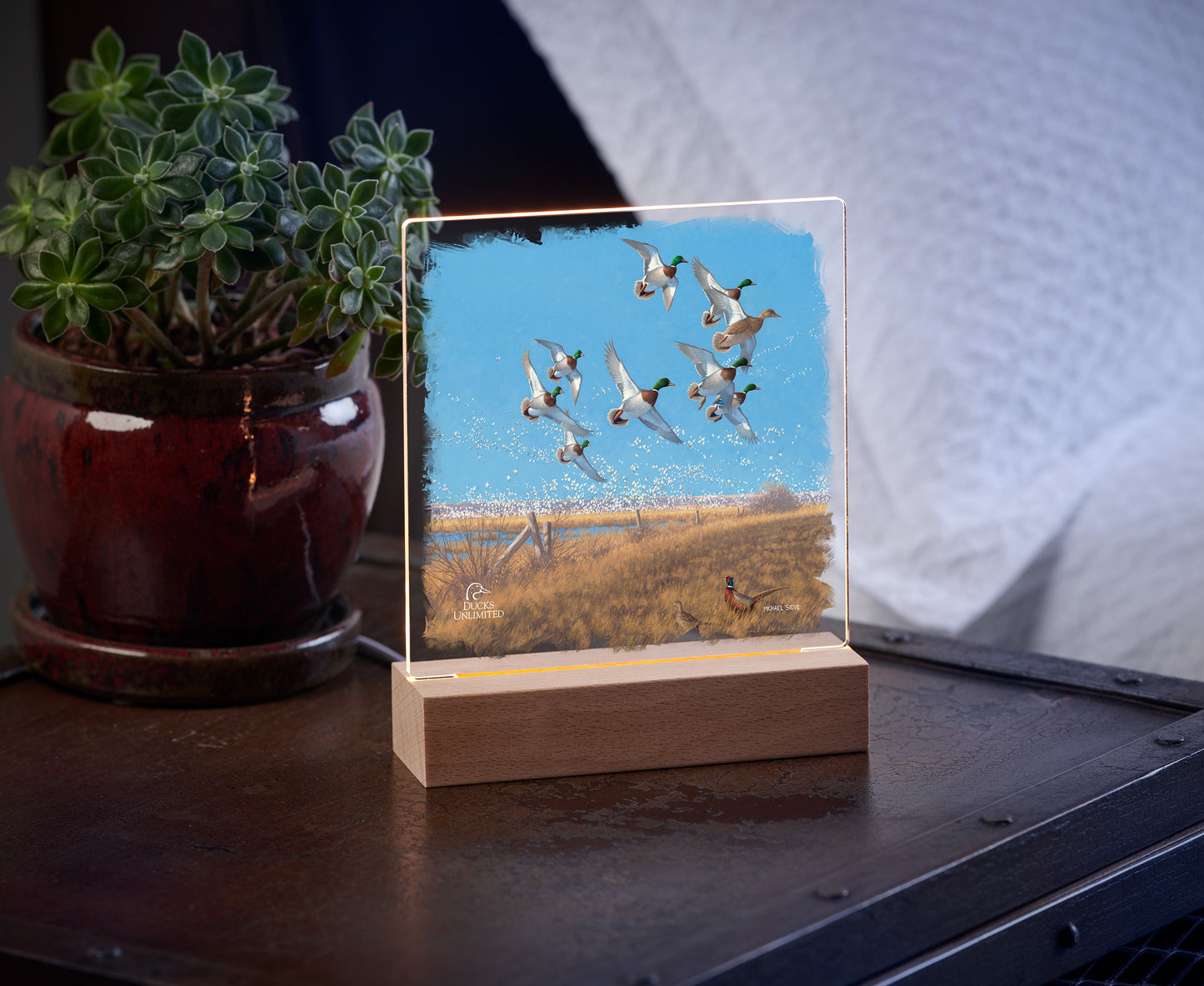 Courtship Flight Mallard 6.37" x 6" Acrylic Nightlight - Official Ducks Unlimited Art