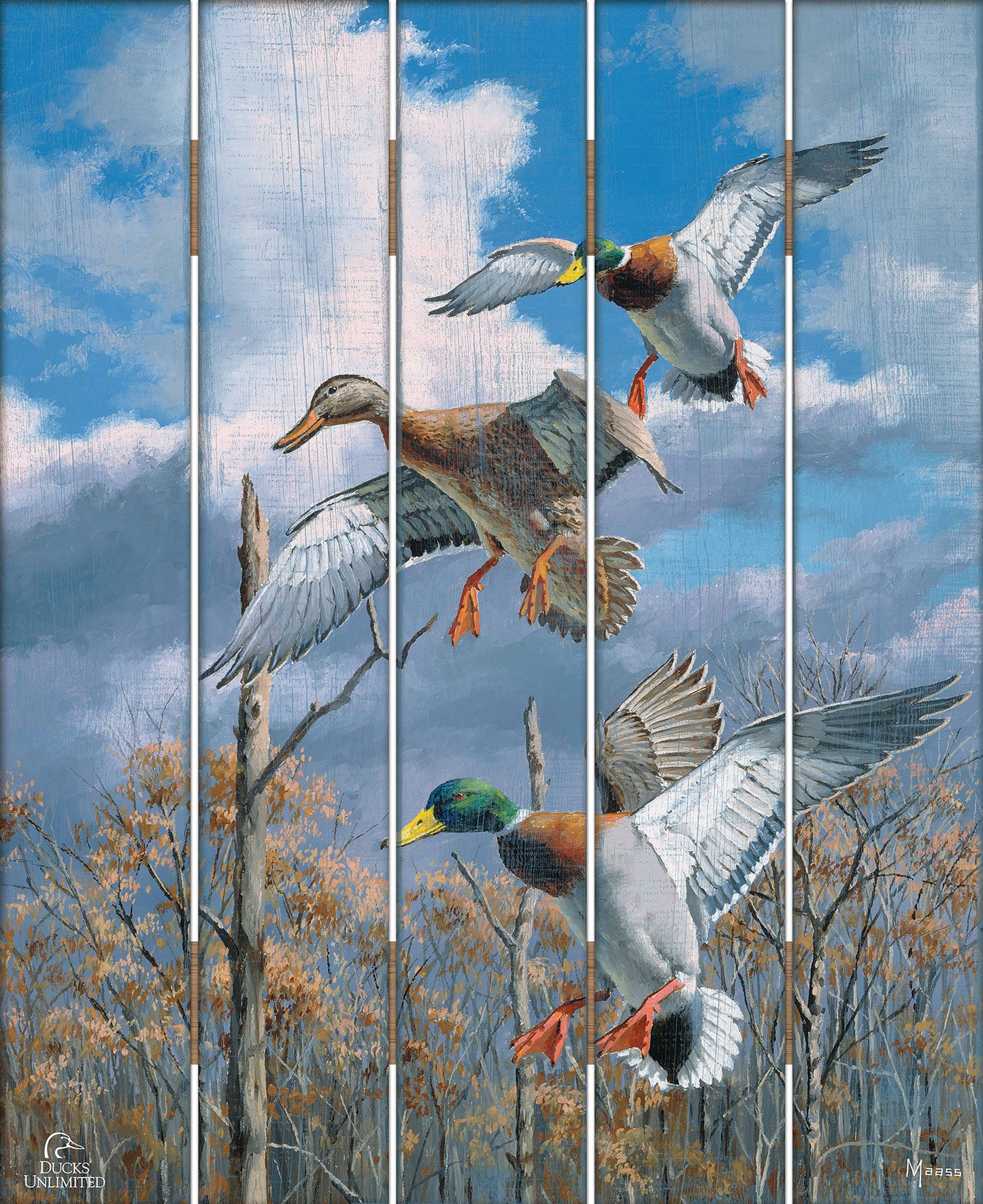 Descending Trio Mallards 18" x 22" Pallet Wall Art - Official Ducks Unlimited Art
