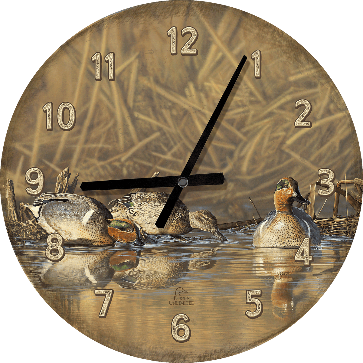 Emerald Waters - Green Wing Teal 21" Round Clock - Official Ducks Unlimited Art