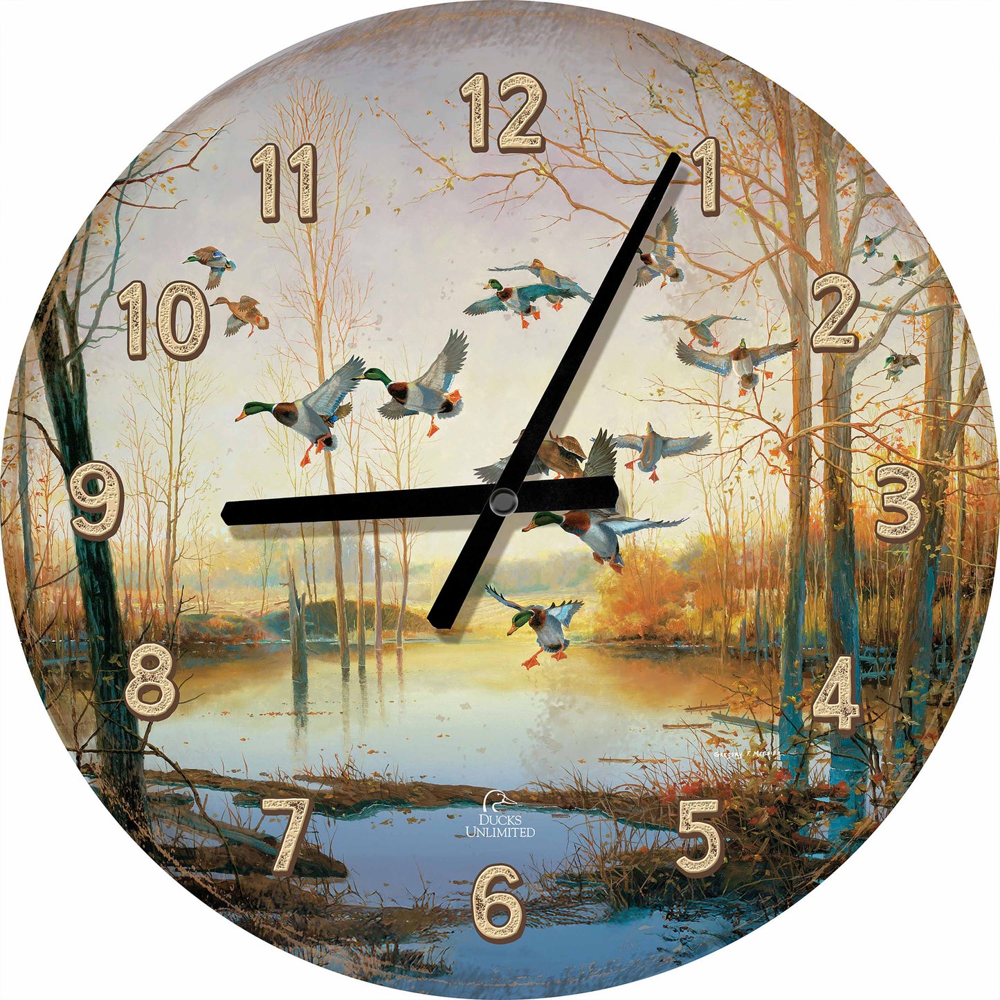 Graceful Descent 21" Round Clock - Official Ducks Unlimited Art