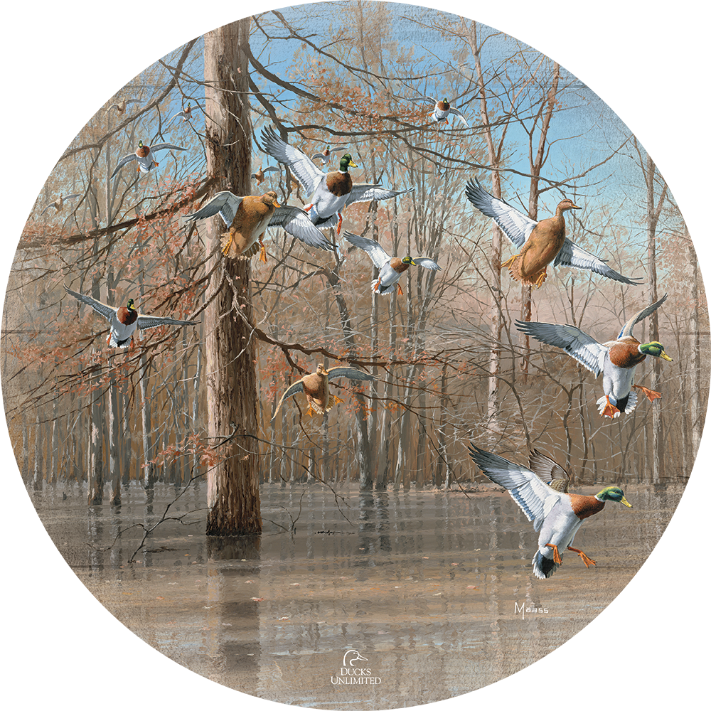 Green Timber 21" Round Wood Sign - Official Ducks Unlimited Art