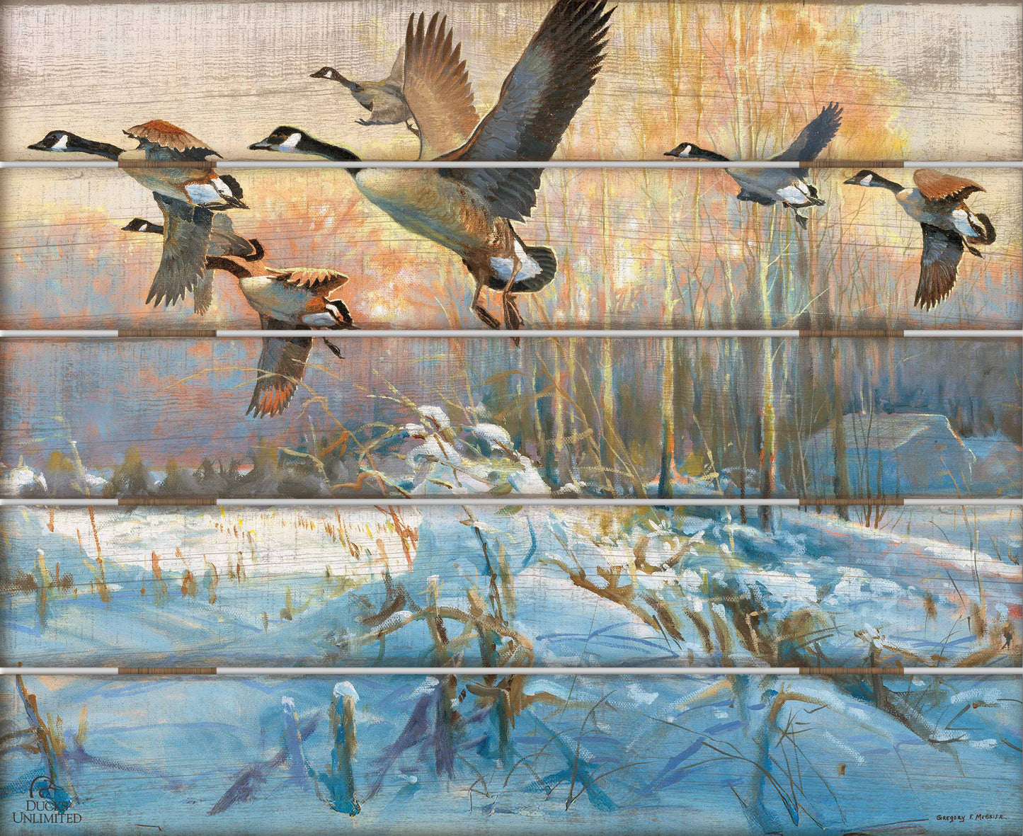 Late Departure Canada Geese 18" x 22" Pallet Wall Art - Official Ducks Unlimited Art