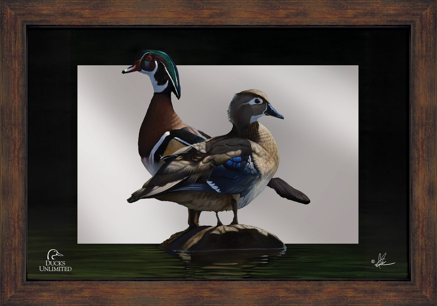 Low Water Rising 16" x 24" Mirror Framed Barnwood - Official Ducks Unlimited Art