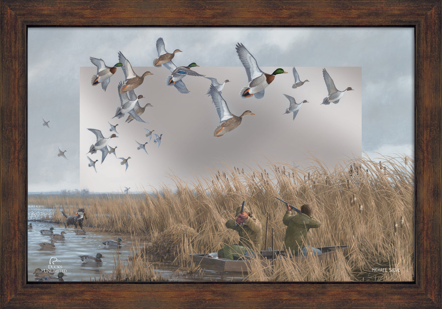 Mallards & Pintails 16" x 24" Mirror Framed Barnwood - Official Ducks Unlimited Art
