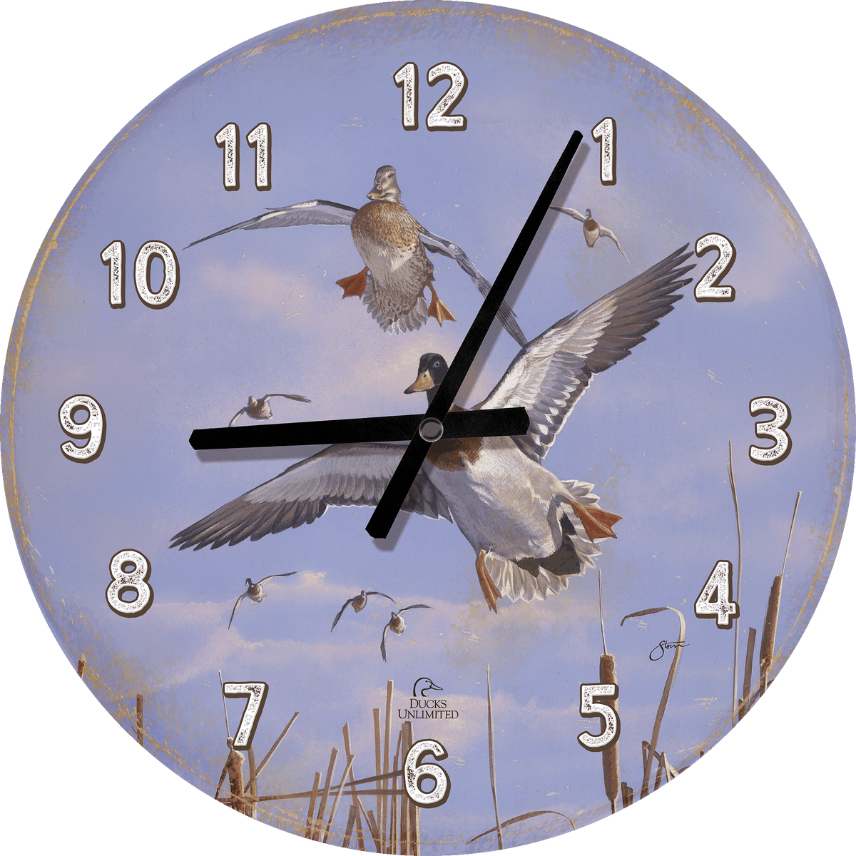 Mallards 'n' Cattails 21" Round Clock - Official Ducks Unlimited Art