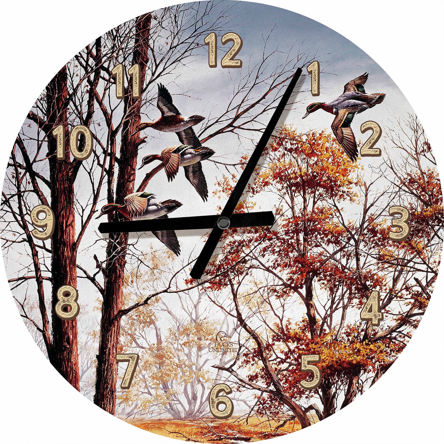 Misty Morning Green winged Teal 21" Round Clock - Official Ducks Unlimited Art