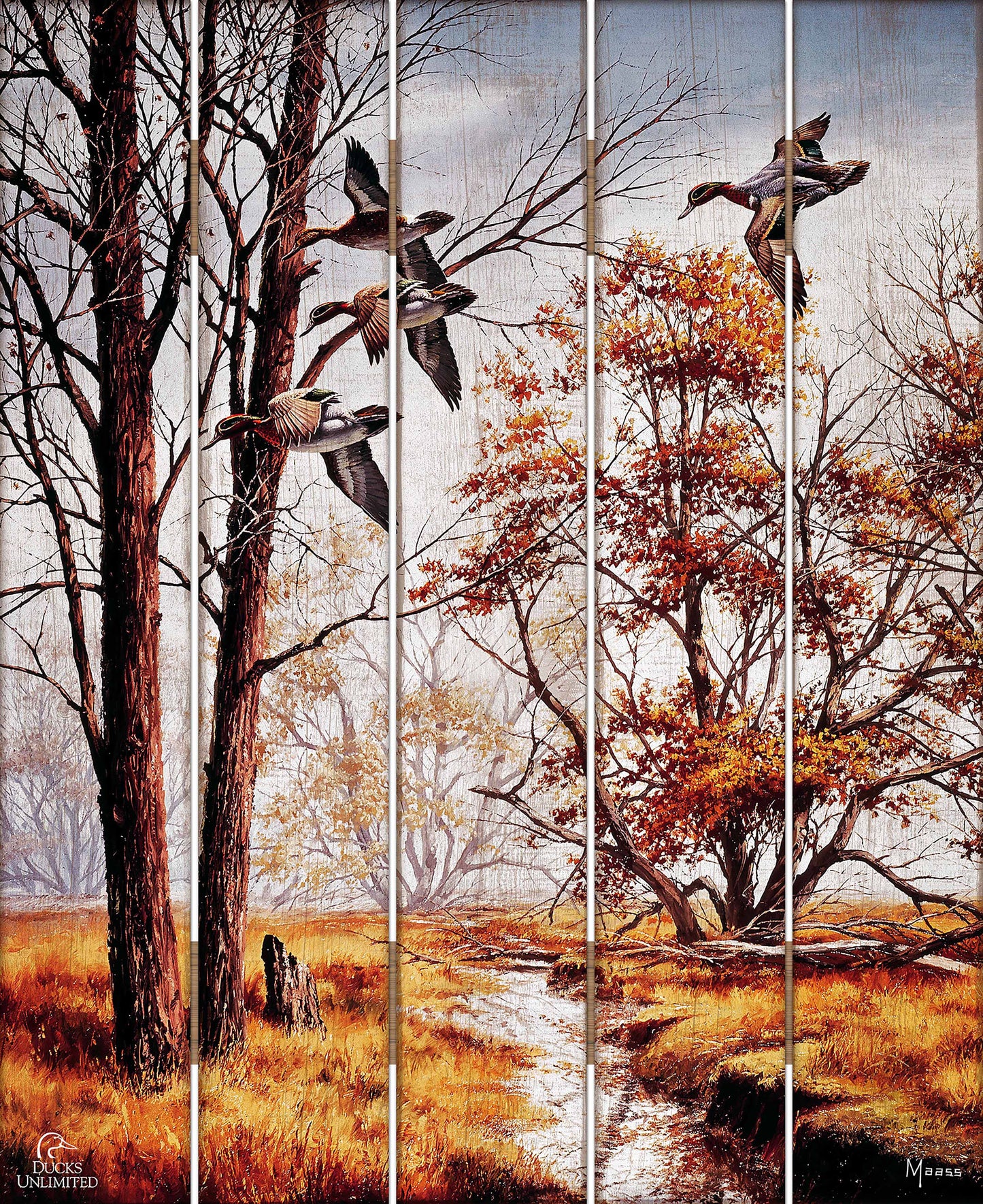 Misty Morning Green winged Teal 18" x 22" Pallet Wall Art - Official Ducks Unlimited Art