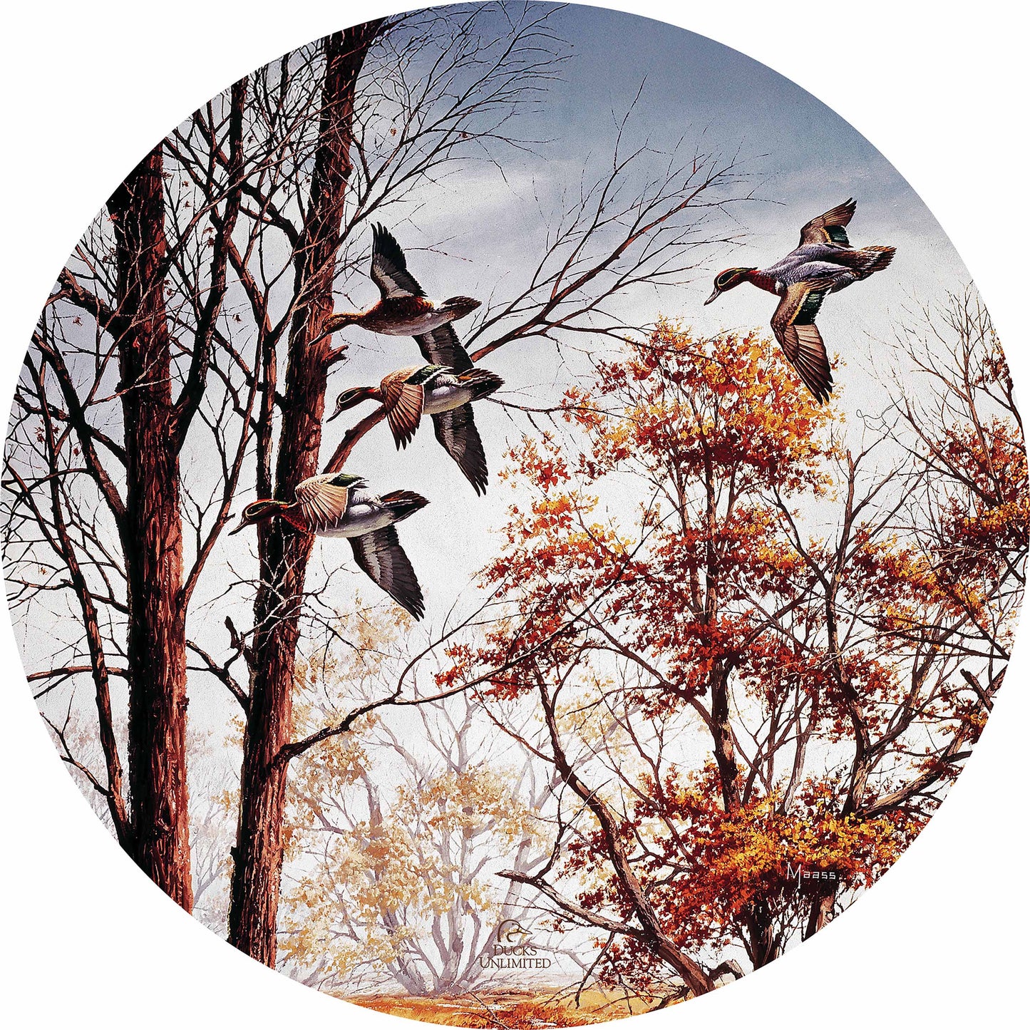 Misty Morning Green winged Teal 21" Round Wood Sign - Official Ducks Unlimited Art