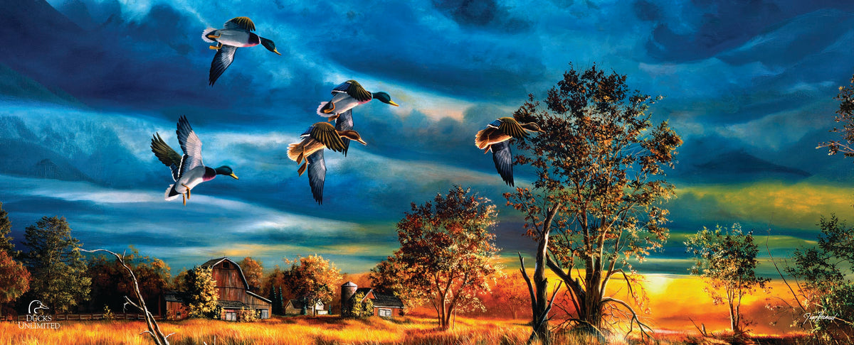 Morning Mallards 12" x 30" Wood Sign - Official Ducks Unlimited Art