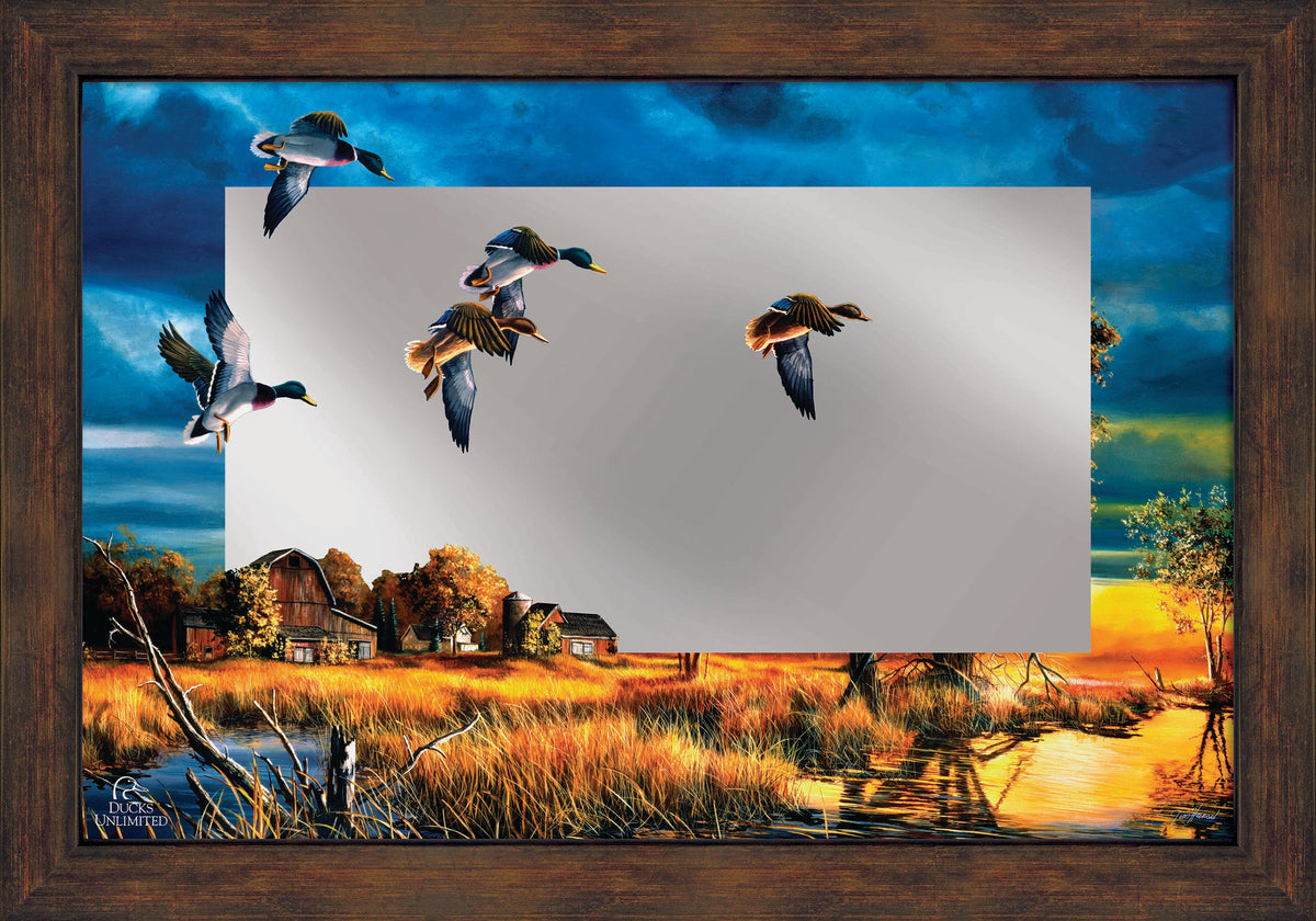 Morning Mallards 16" x 24" Mirror Framed Barnwood - Official Ducks Unlimited Art