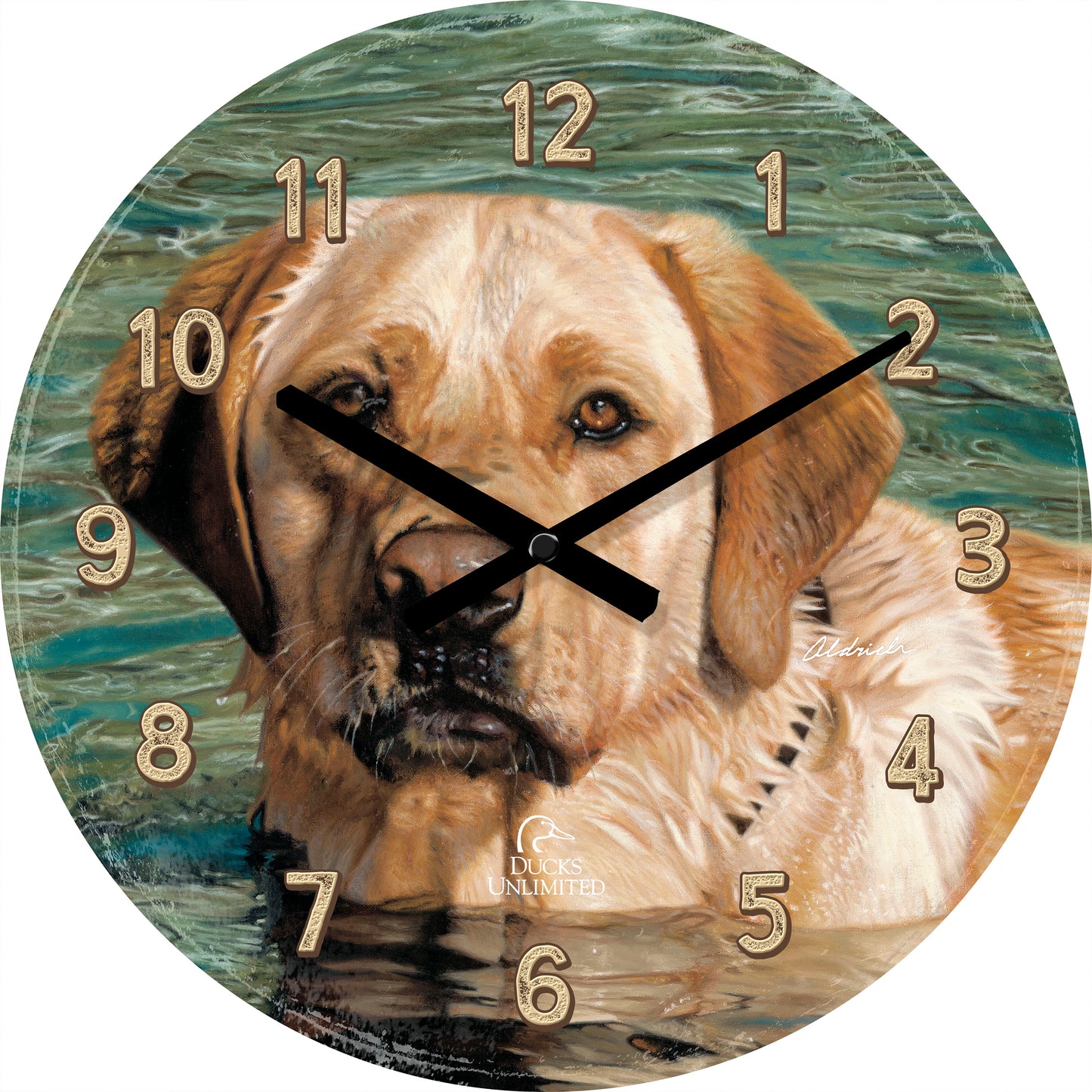 On the Job  Yellow Lab  21" Round Clock - Official Ducks Unlimited Art