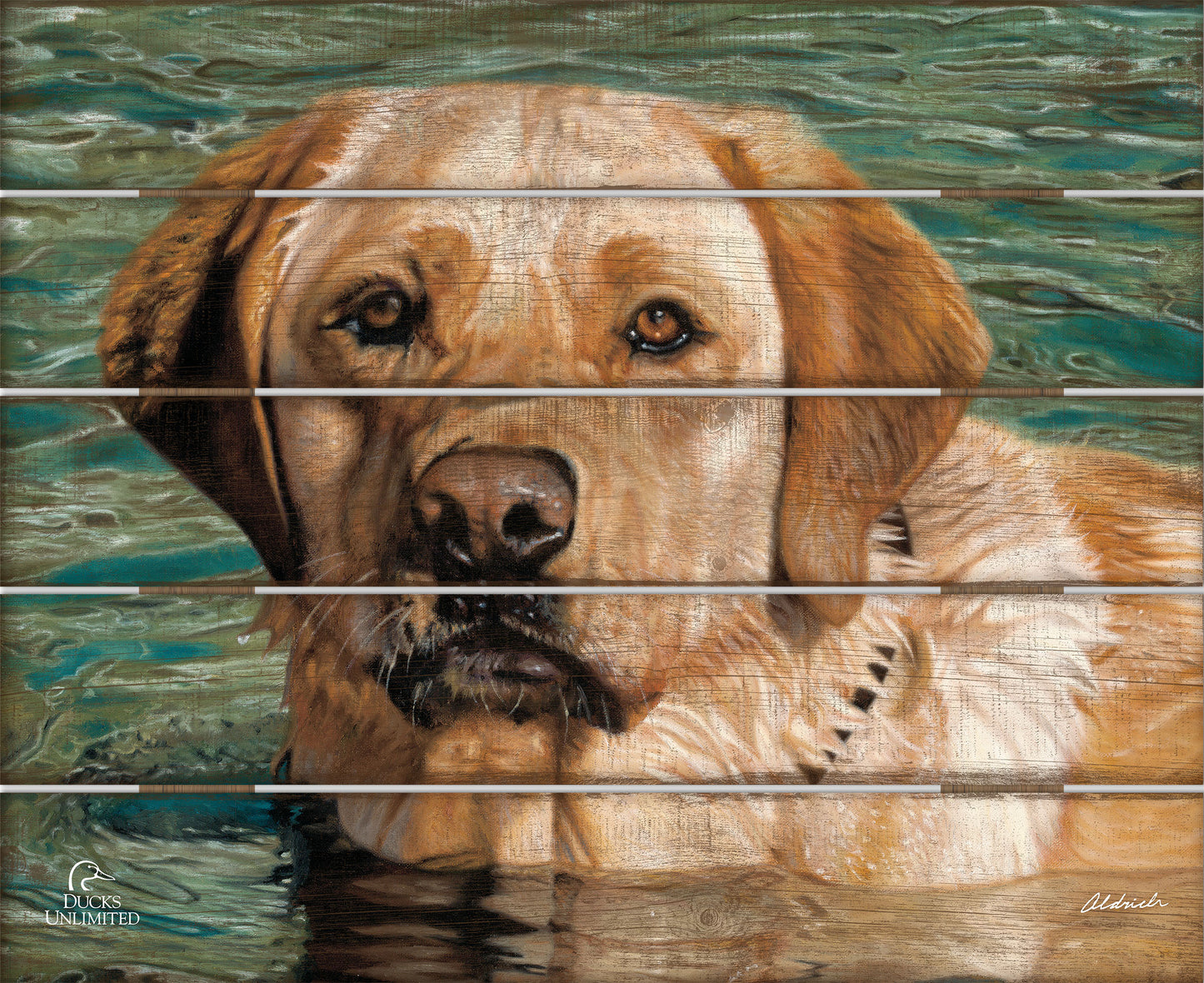 On the Job  Yellow Lab  18" x 22" Pallet Wall Art - Official Ducks Unlimited Art