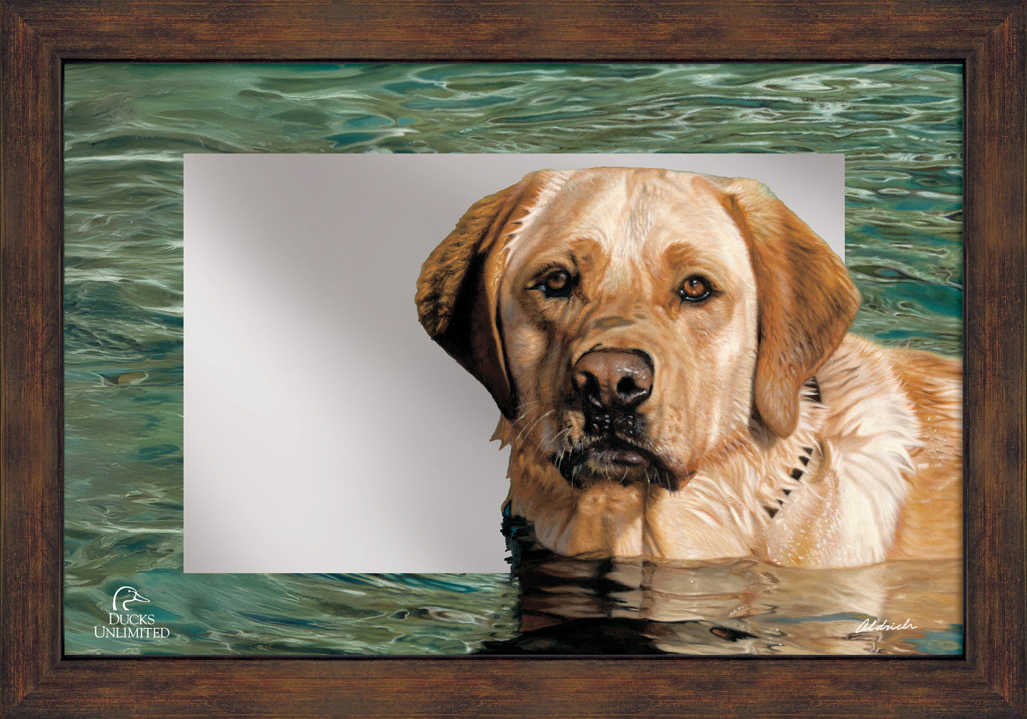 On the Job  Yellow Lab  16" x 24" Mirror Framed Barnwood - Official Ducks Unlimited Art