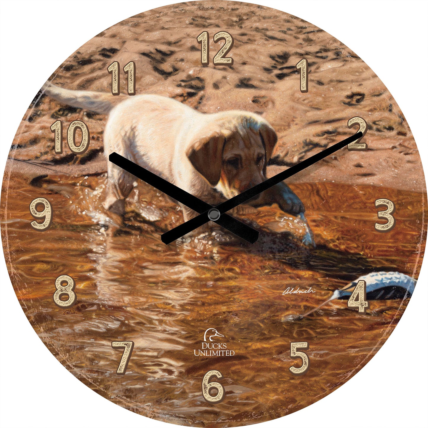Piddle Paddle Pup  Yellow Lab  21" Round Clock - Official Ducks Unlimited Art