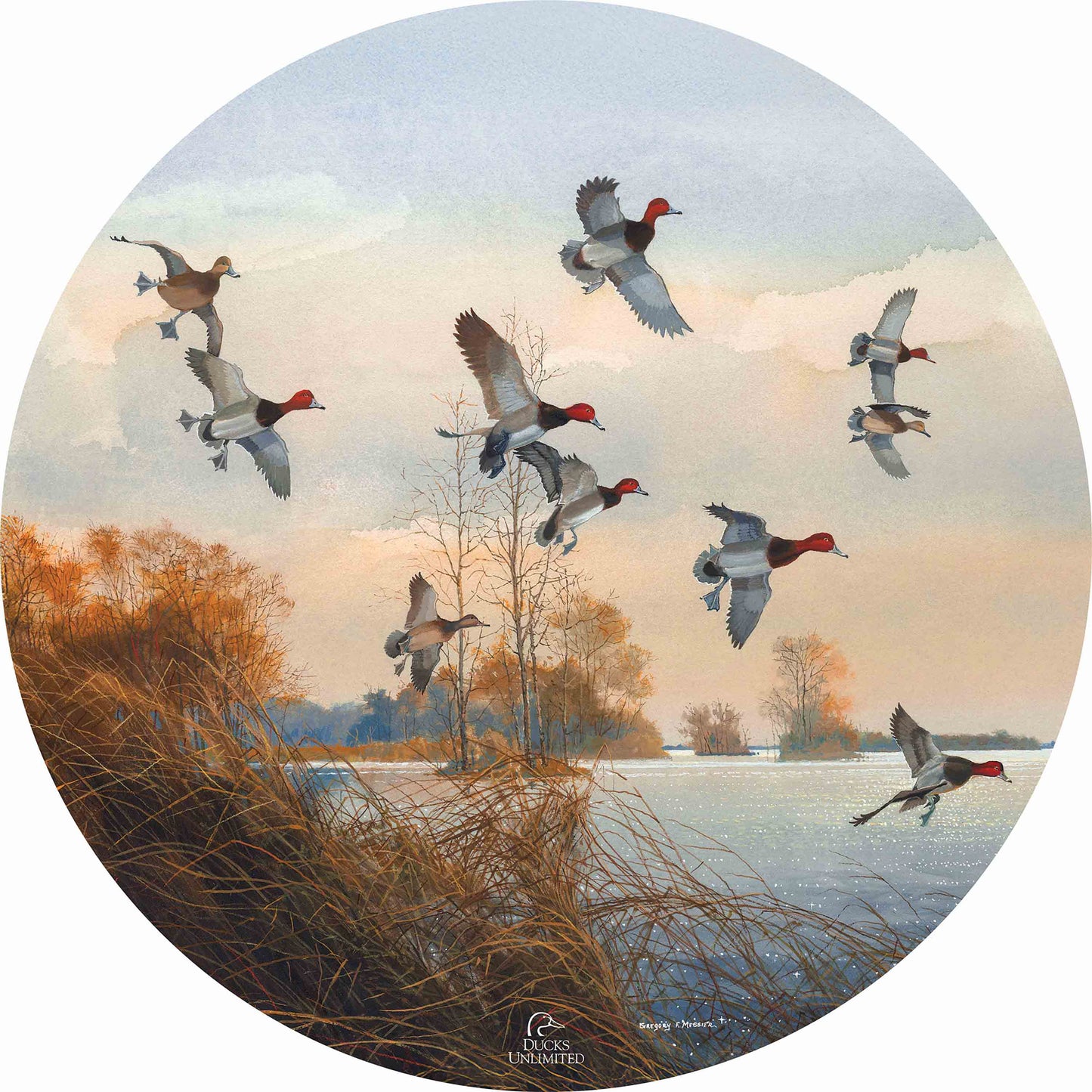 Redheads Redoubt 21" Round Wood Sign - Official Ducks Unlimited Art