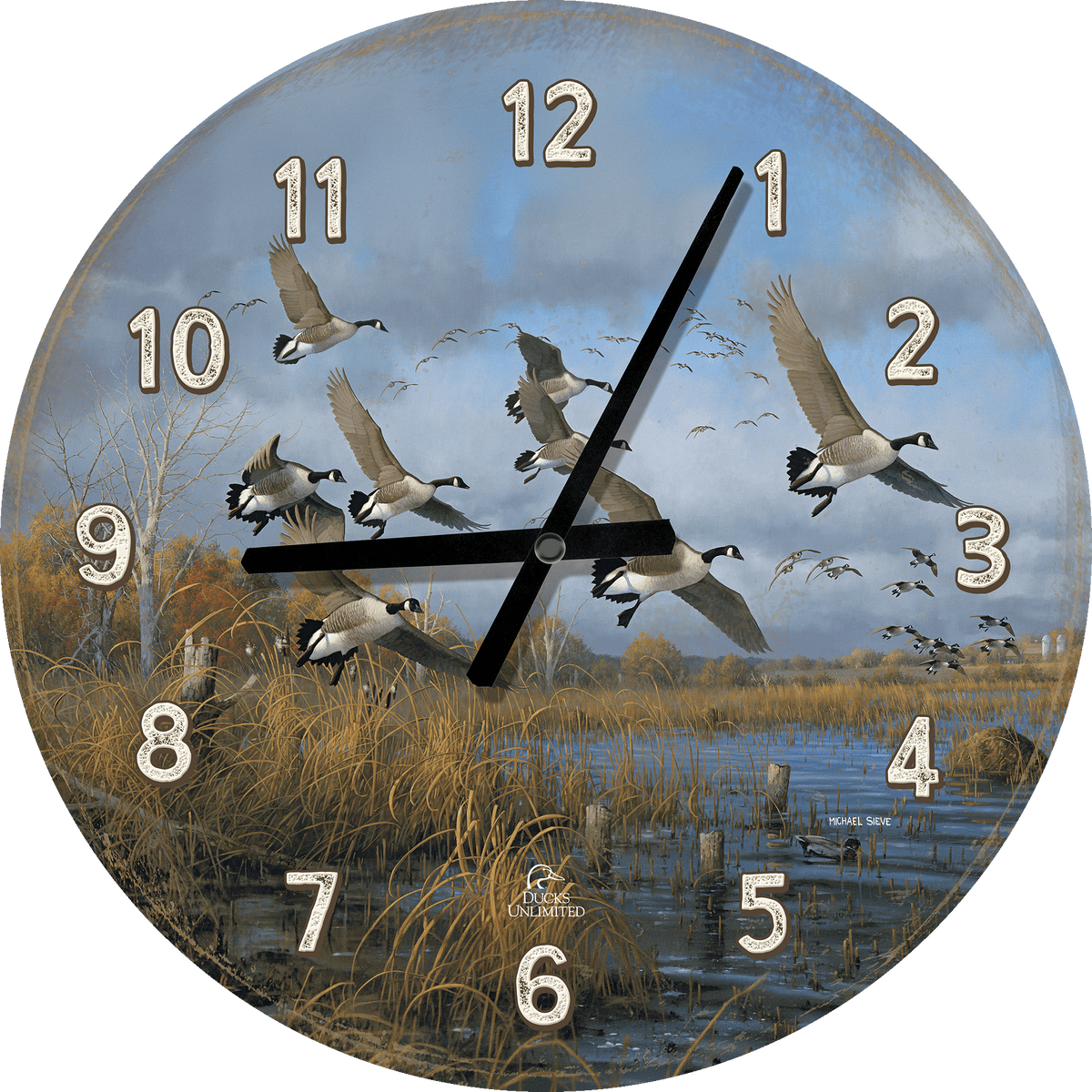 Sunset Refuge Canada Geese 21" Round Clock - Official Ducks Unlimited Art
