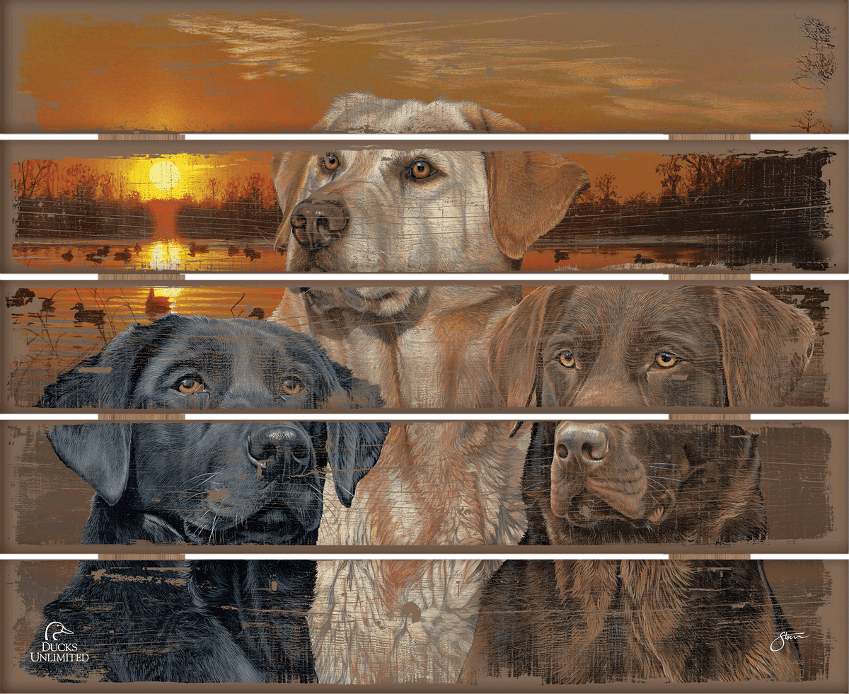 Sunset Trio - Dogs - 18" x 22" Pallet Wall Art - Official Ducks Unlimited Art