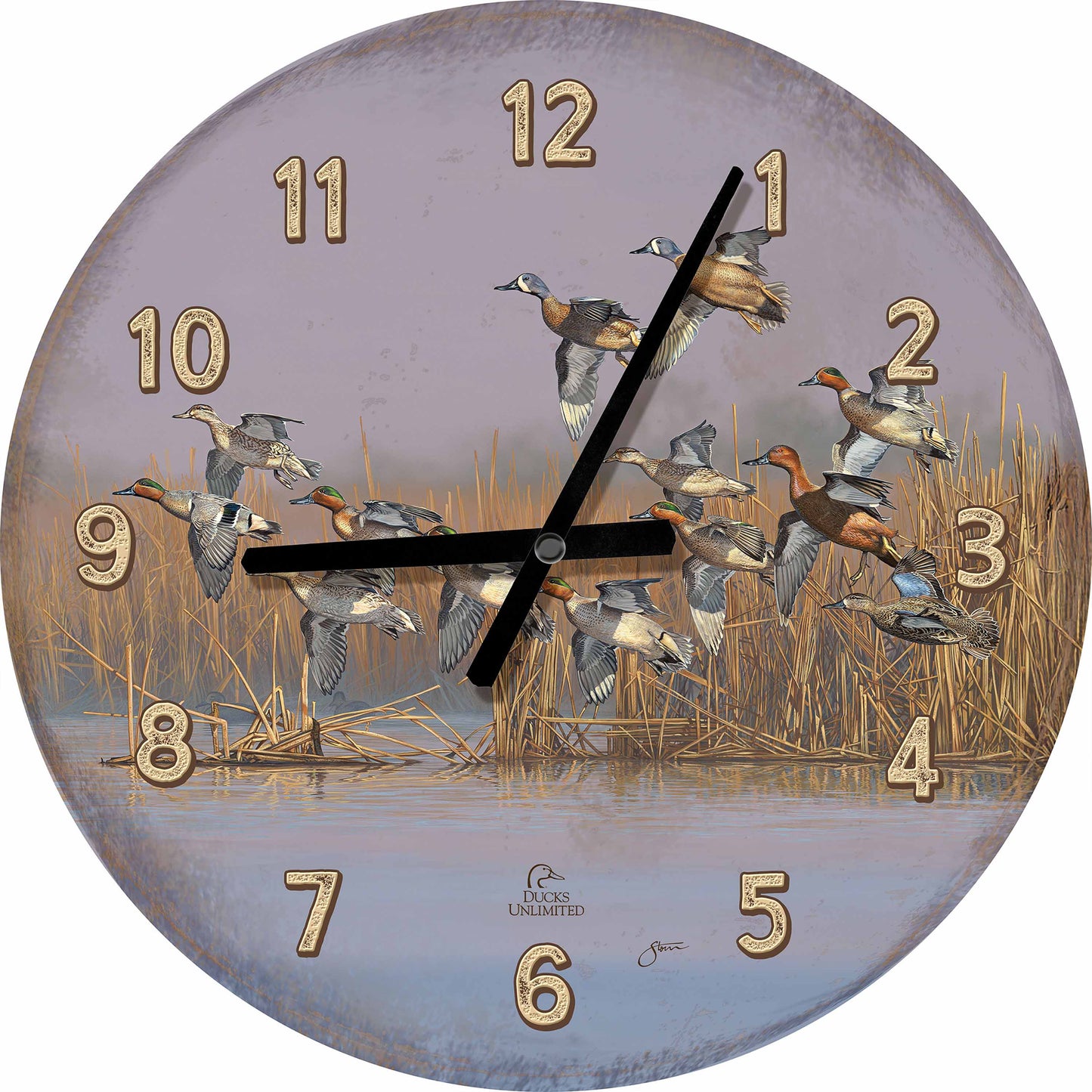 Teal Time  21" Round Clock - Official Ducks Unlimited Art