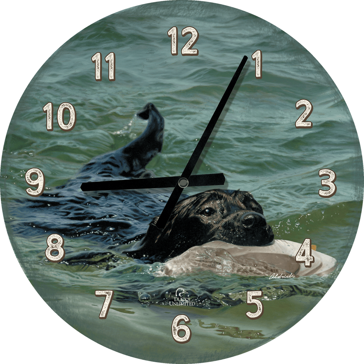 Training Day - Black Lab - 21" Round Clock - Official Ducks Unlimited Art