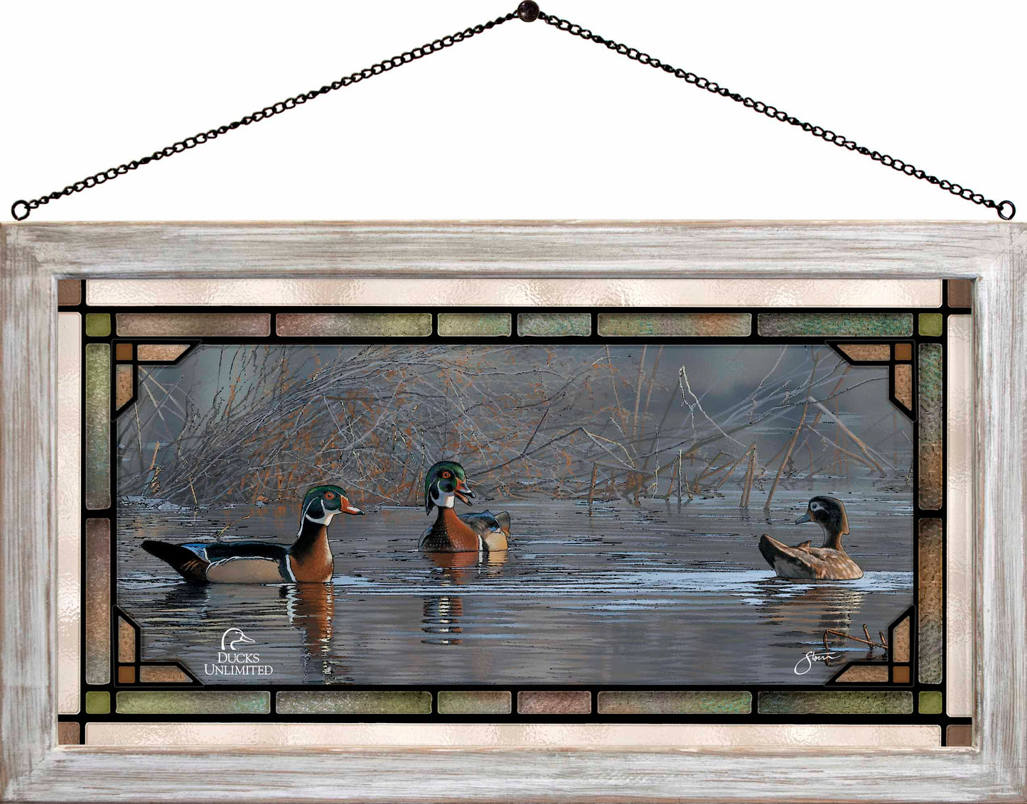 Springtime Chatter  Wood Ducks  Stained Glass Art - Official Ducks Unlimited Art