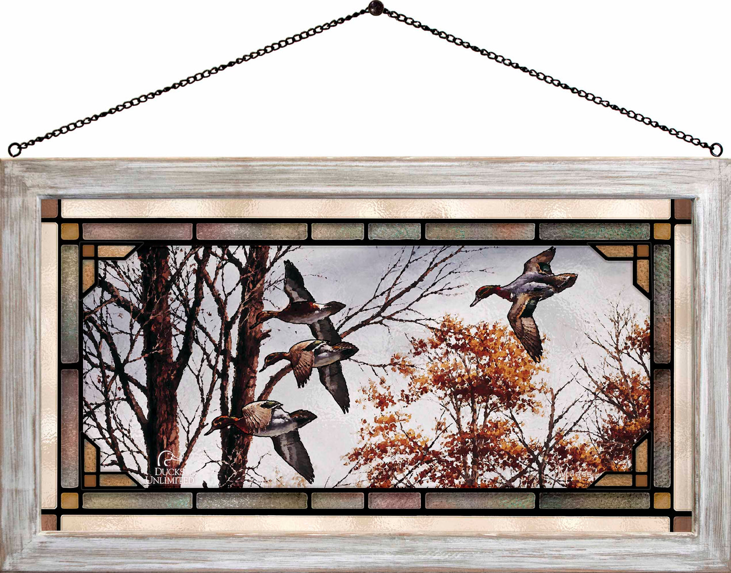 Misty Morning  Green  winged Teal  Stained Glass Art - Official Ducks Unlimited Art