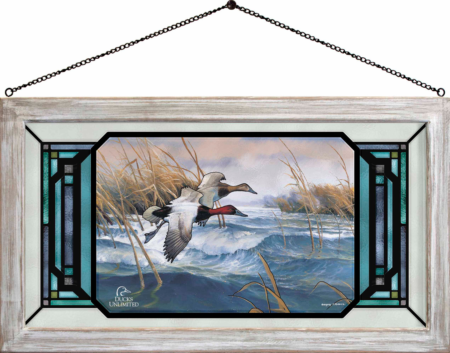 On the Deck  Canvasbacks  Stained Glass Art - Official Ducks Unlimited Art