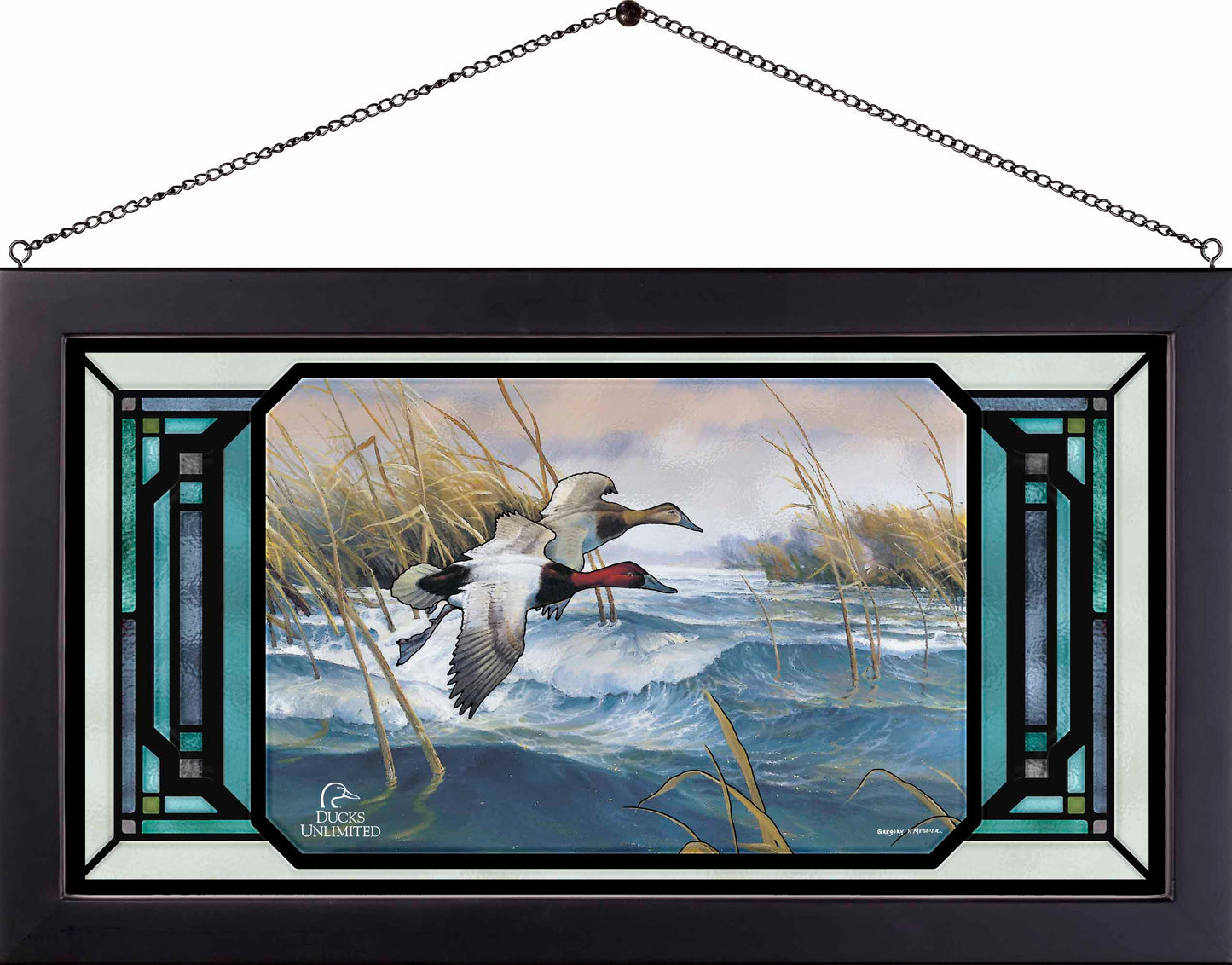 On the Deck  Canvasbacks  Stained Glass Art - Official Ducks Unlimited Art