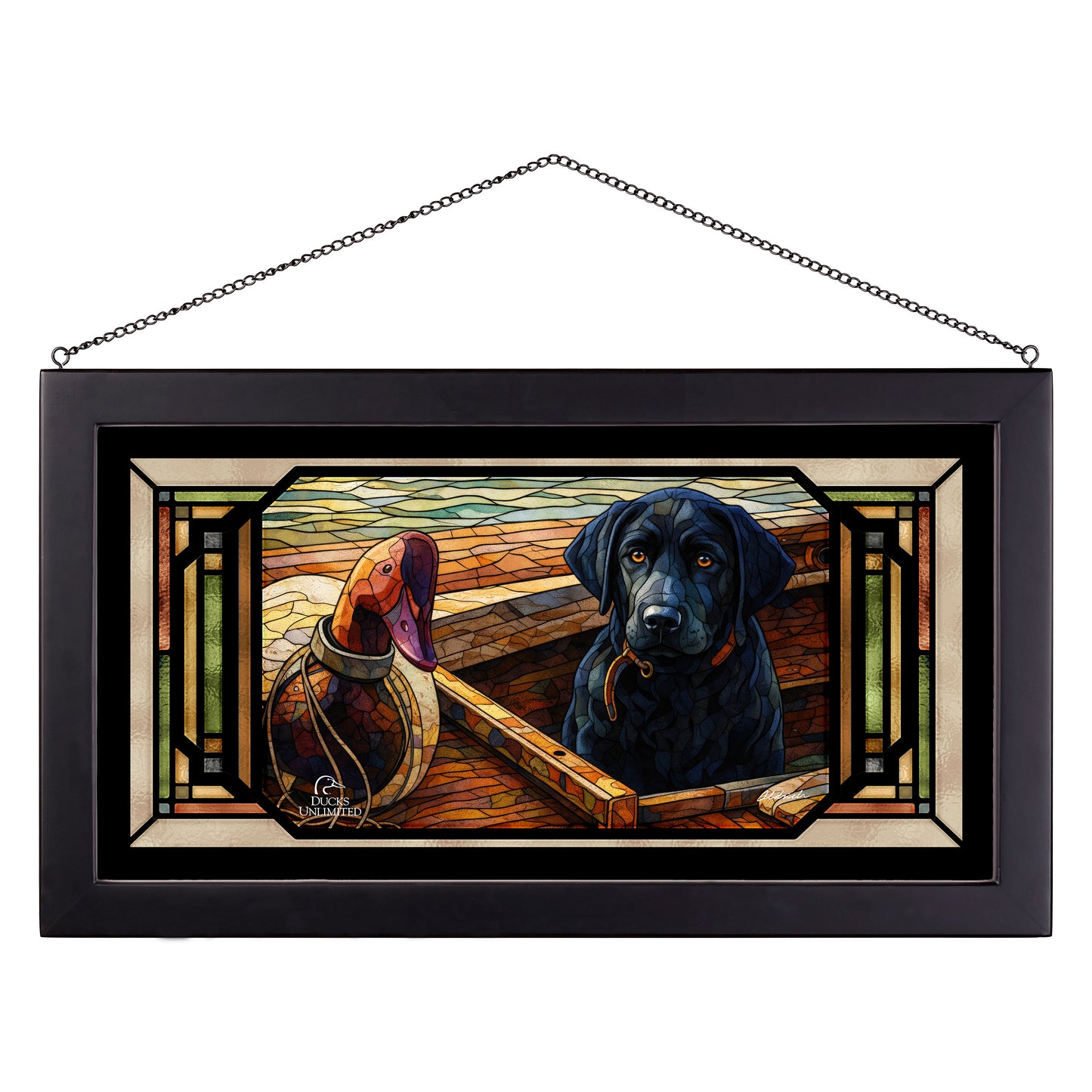 Old School  Black Lab  Stained Glass Art - Official Ducks Unlimited Art