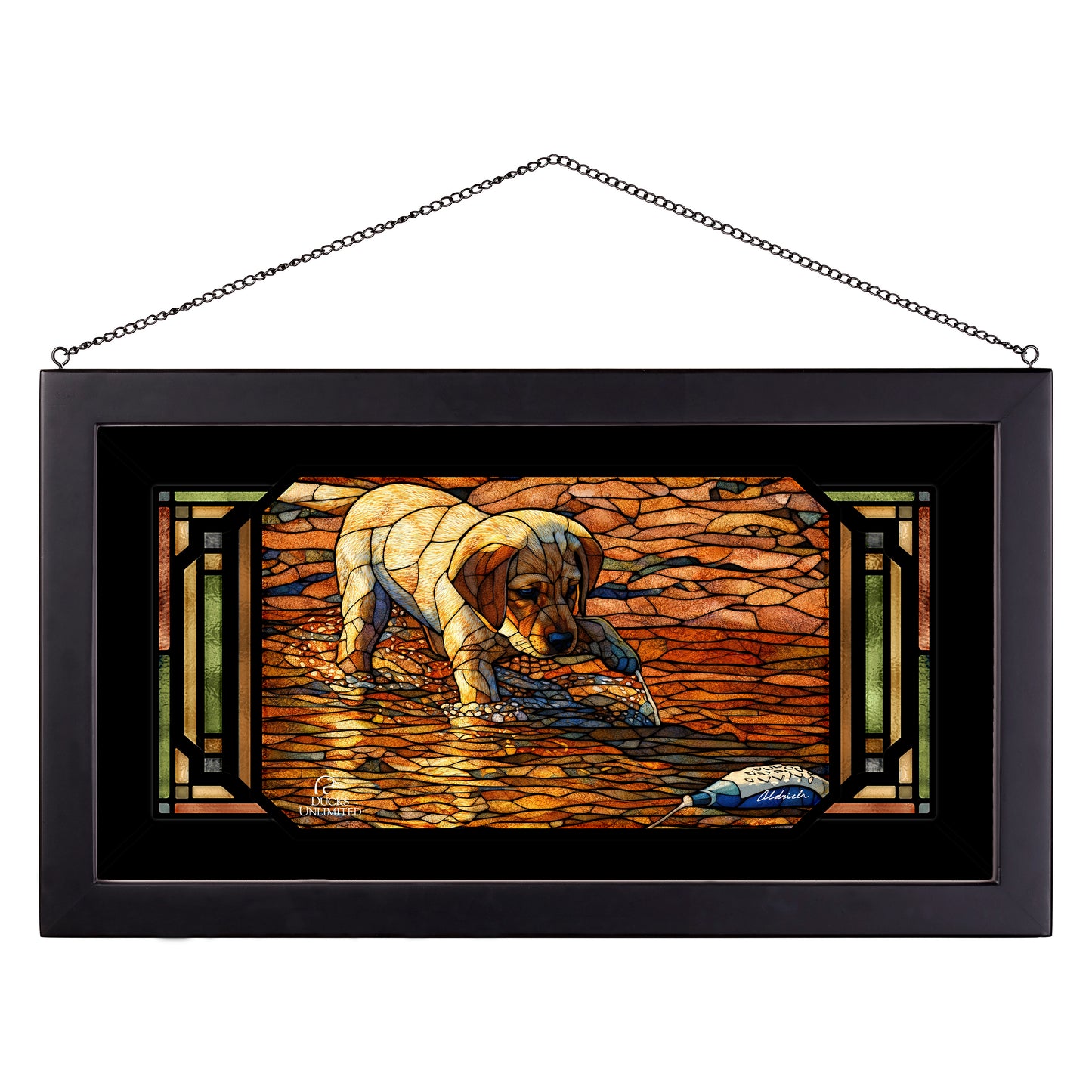 Piddle Paddle Pup  Yellow Lab  Stained Glass Art - Official Ducks Unlimited Art