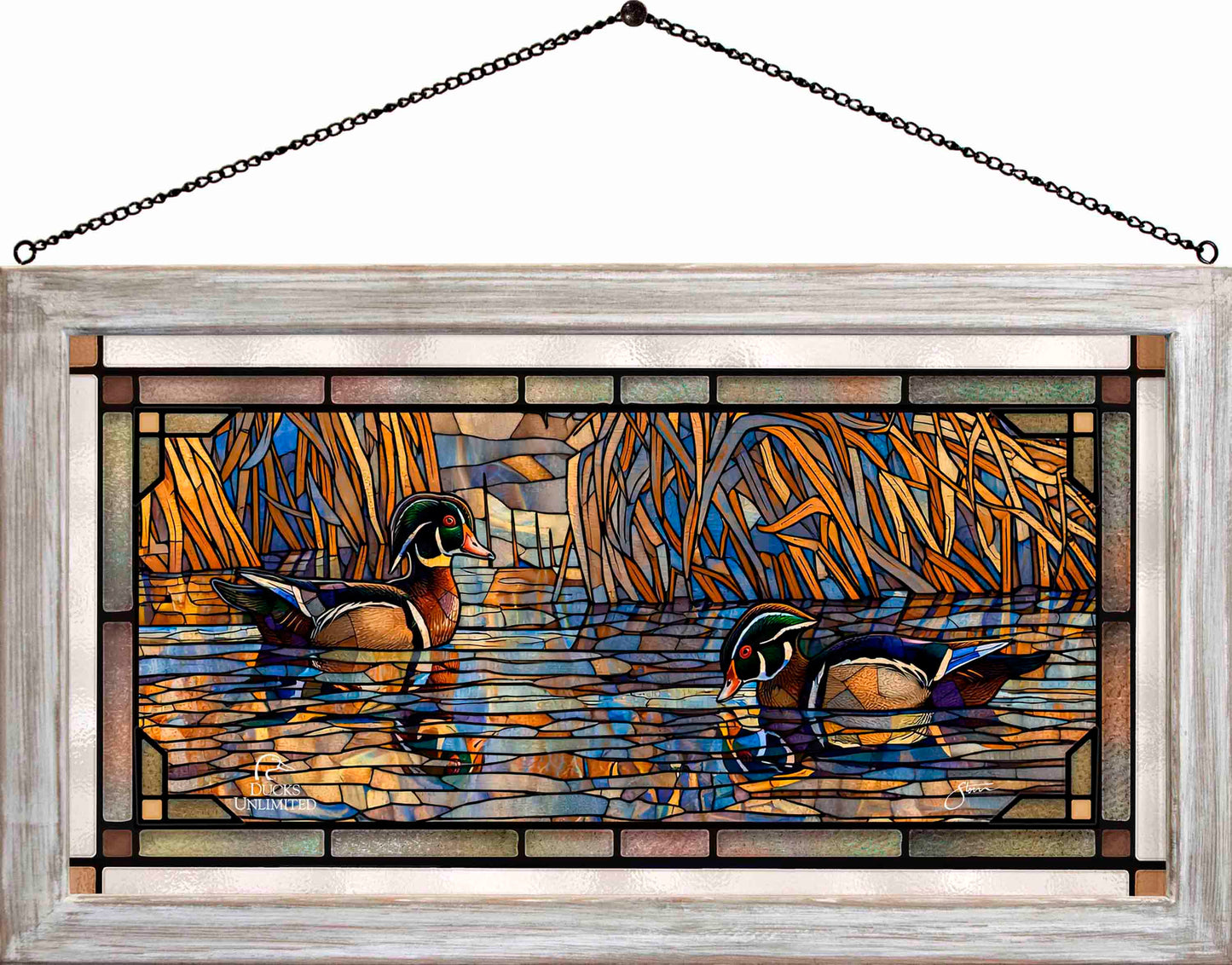 Backwater Gathering Stained Glass Art - Official Ducks Unlimited Art