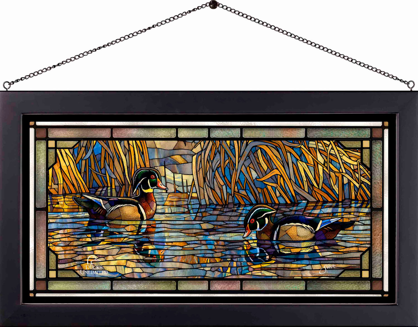 Backwater Gathering Stained Glass Art - Official Ducks Unlimited Art