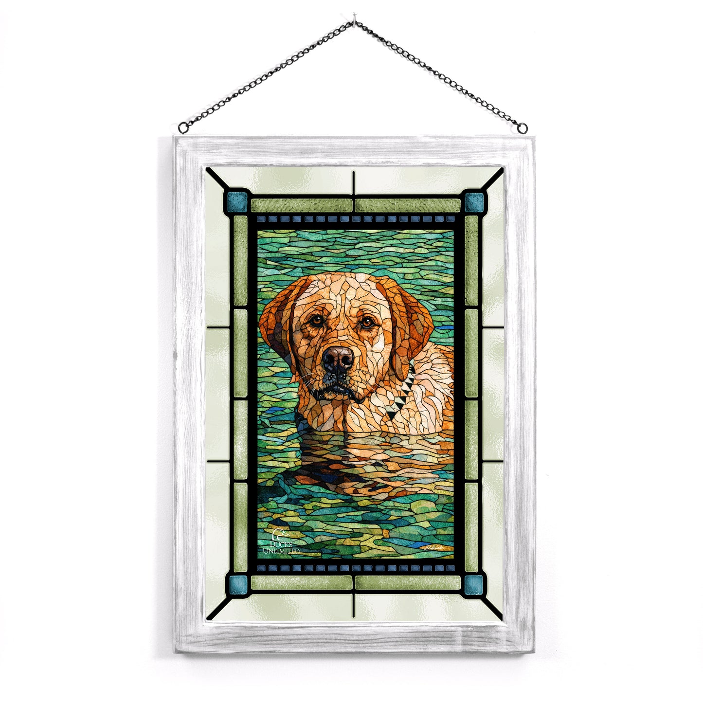 On the Job Yellow Lab Stained Glass Art - Official Ducks Unlimited Art
