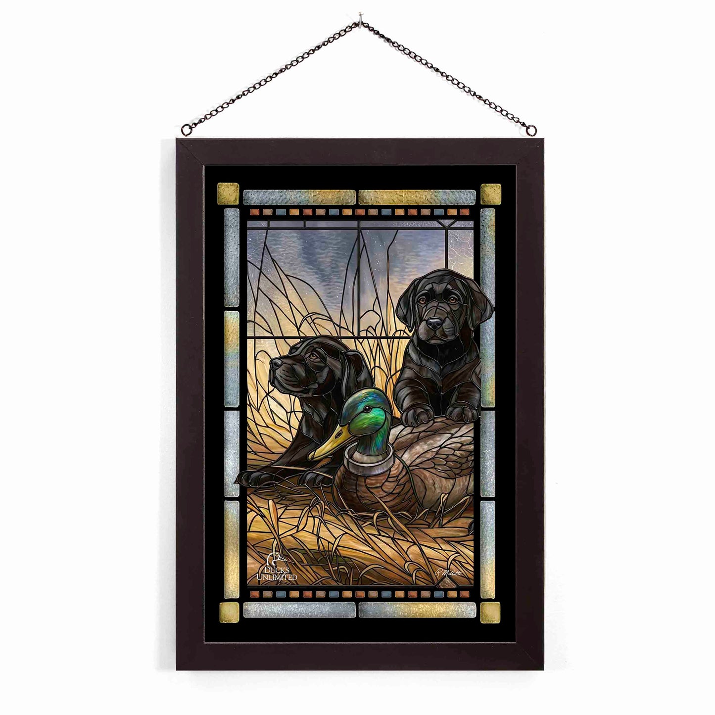 Ready for Class - Black Lab Puppies Stained Glass Art - Official Ducks Unlimited Art