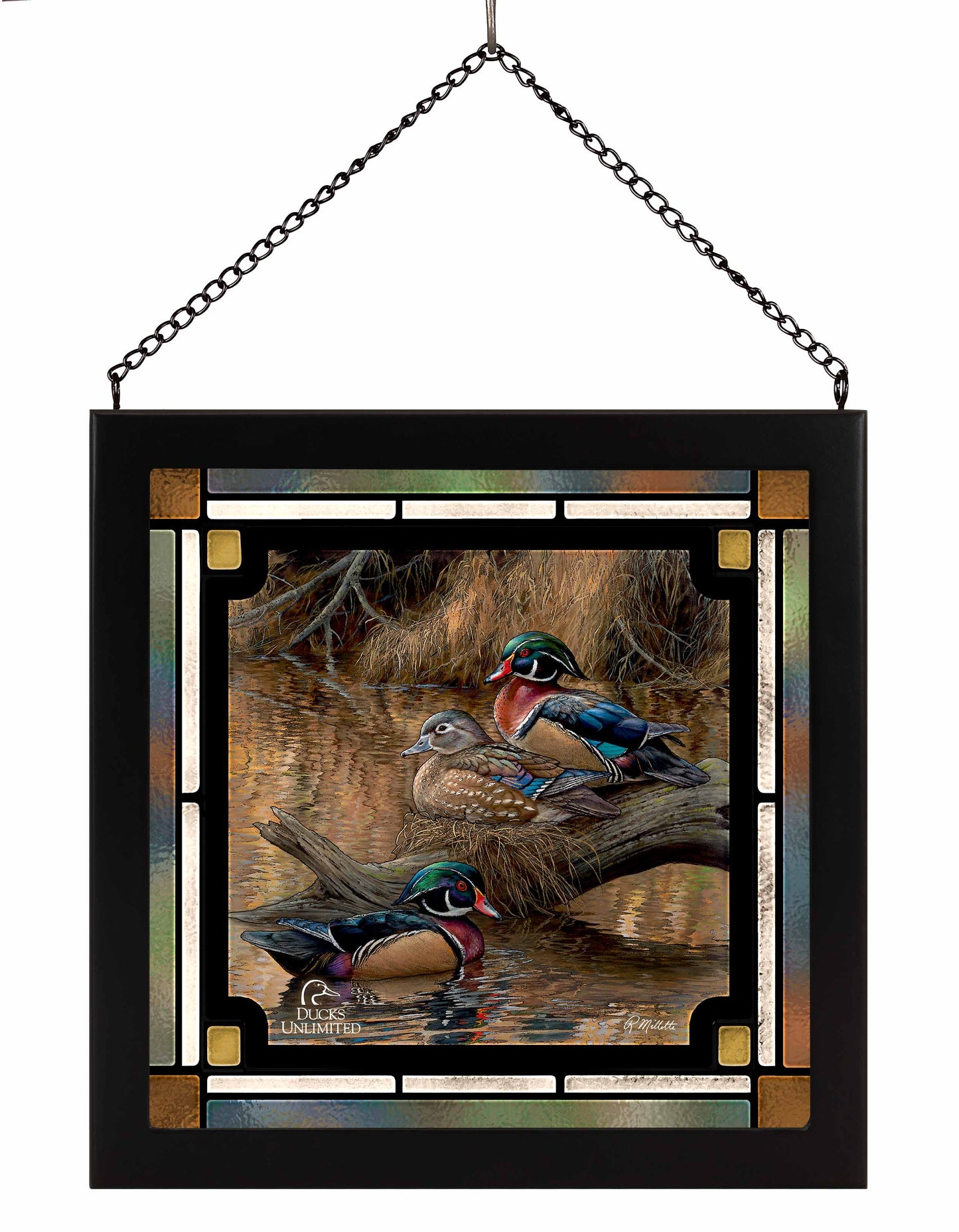 Sitting Pretty Wood Ducks Stained Glass Art - Official Ducks Unlimited Art