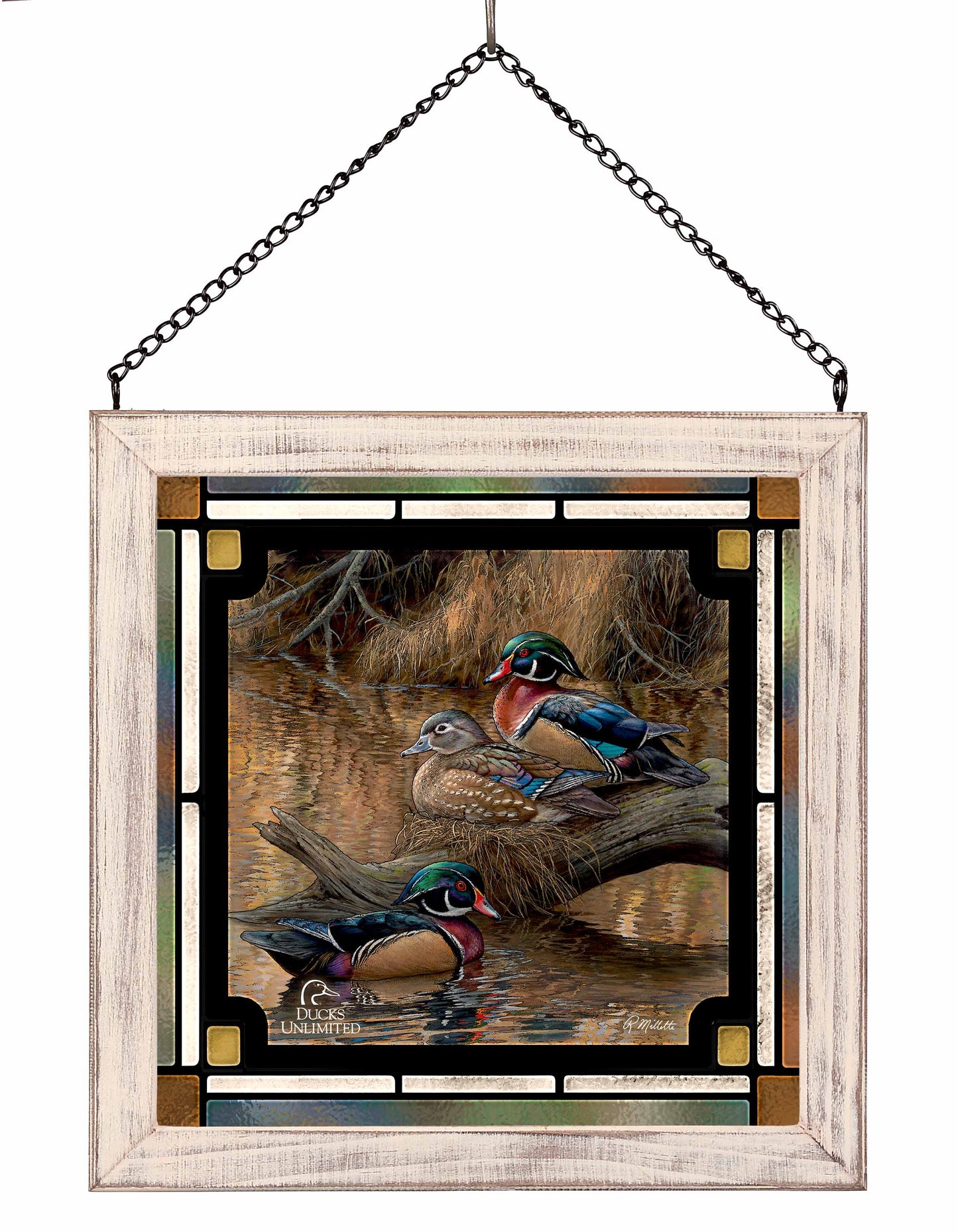 Sitting Pretty Wood Ducks Stained Glass Art - Official Ducks Unlimited Art