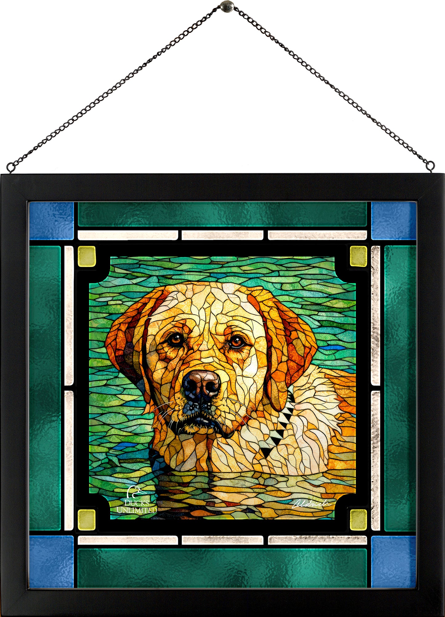 On the Job Yellow Lab Stained Glass Art - Official Ducks Unlimited Art